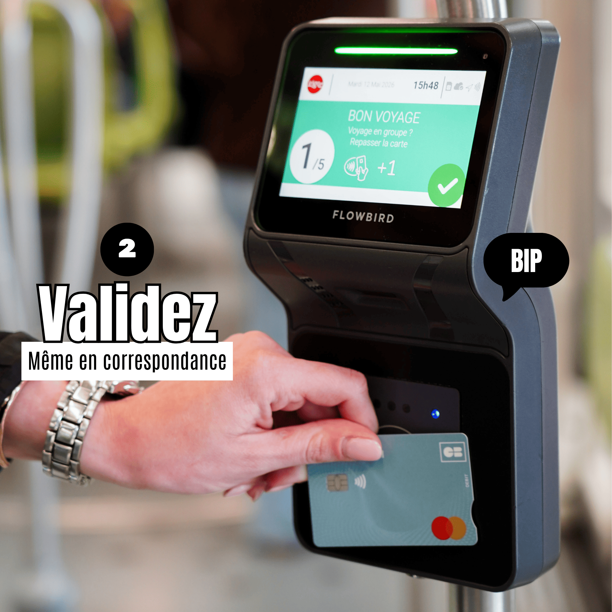 Validez votre titre une première fois, même en correspondance. Un signal sonore vous indique que le titre a bien été validé.