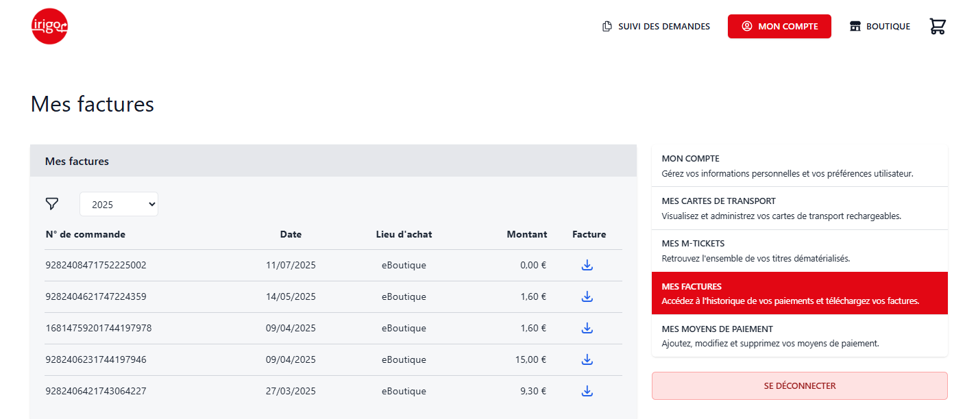 Capture - eBoutique - Mes factures