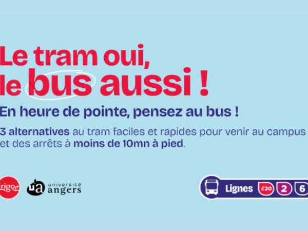 Le tram oui, le bus aussi ! En heure de pointe, pensez au bus. 3 alternatives au tram pour aller au campus de Belle Beille avec des arrêts à moins de 10 minutes à pied. Cliquez pour en savoir plus